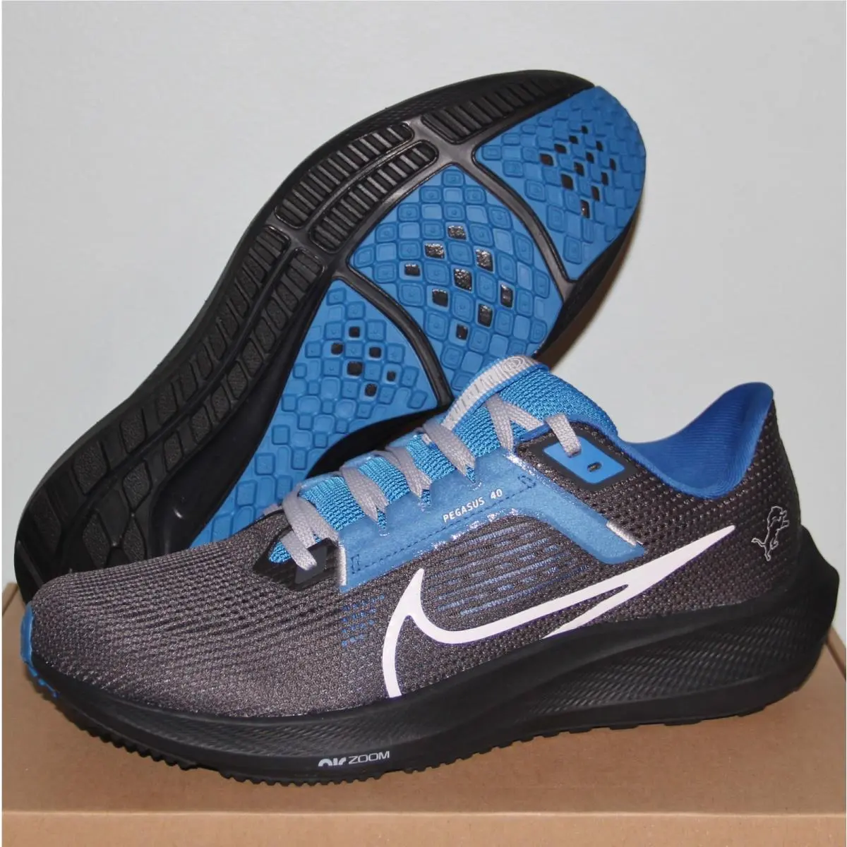 Nike Air Zoom Pegasus 40 Detroit Lions Running Shoes Mens 8 Black DZ6000-001