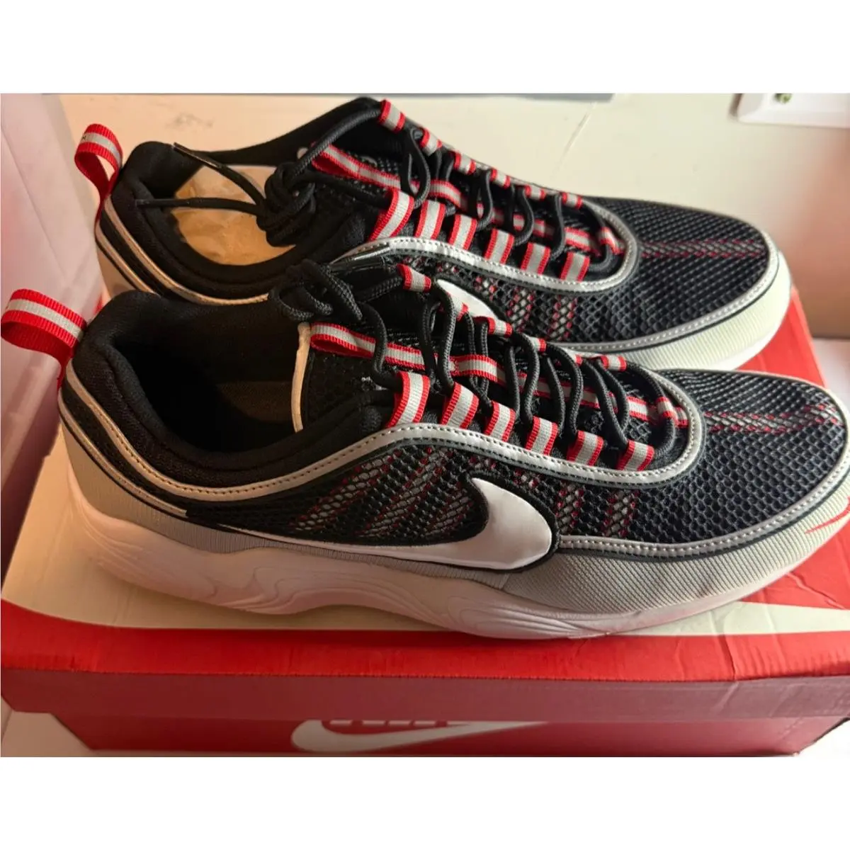 Nike Air Zoom Spiridon ‘16 Black Wolf Grey Red Men Sneakers 926955-010 SZ 14