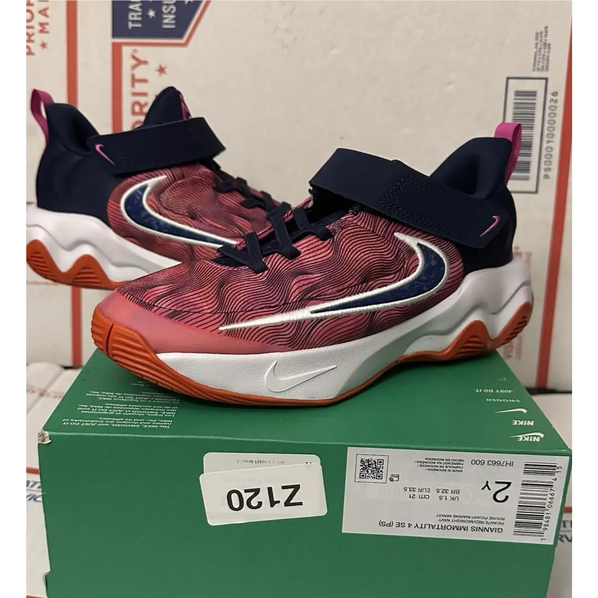Nike Giannis Immortality 4 SE GS Picante Red Midnight Navy IH7662-600 Sz 2 y