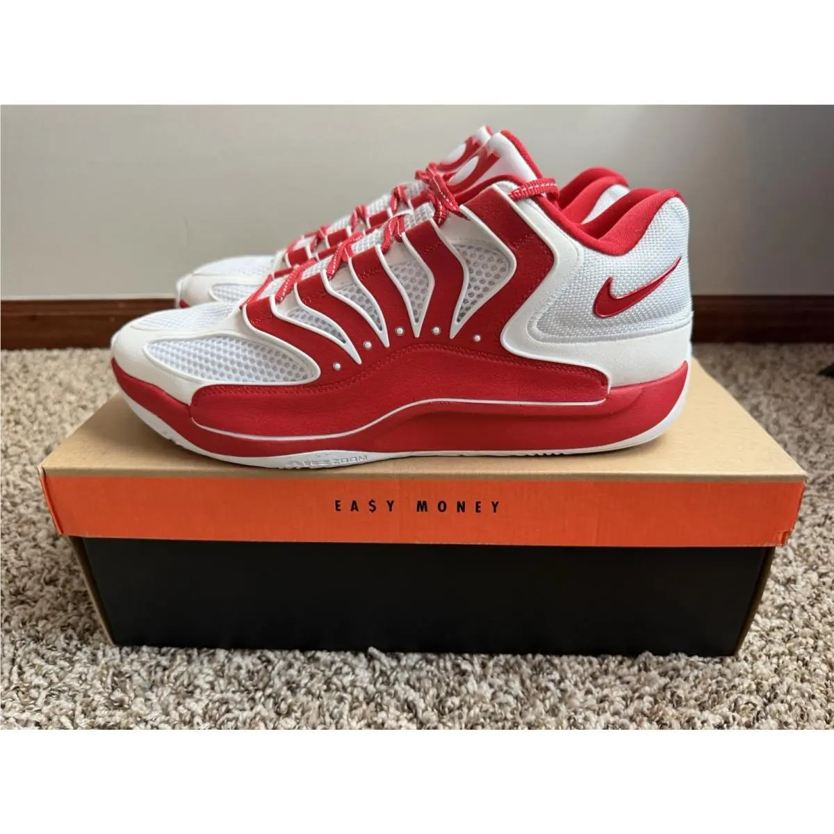 Nike KD18 Kevin Durant Basketball Shoes White Red Men`s Size 12