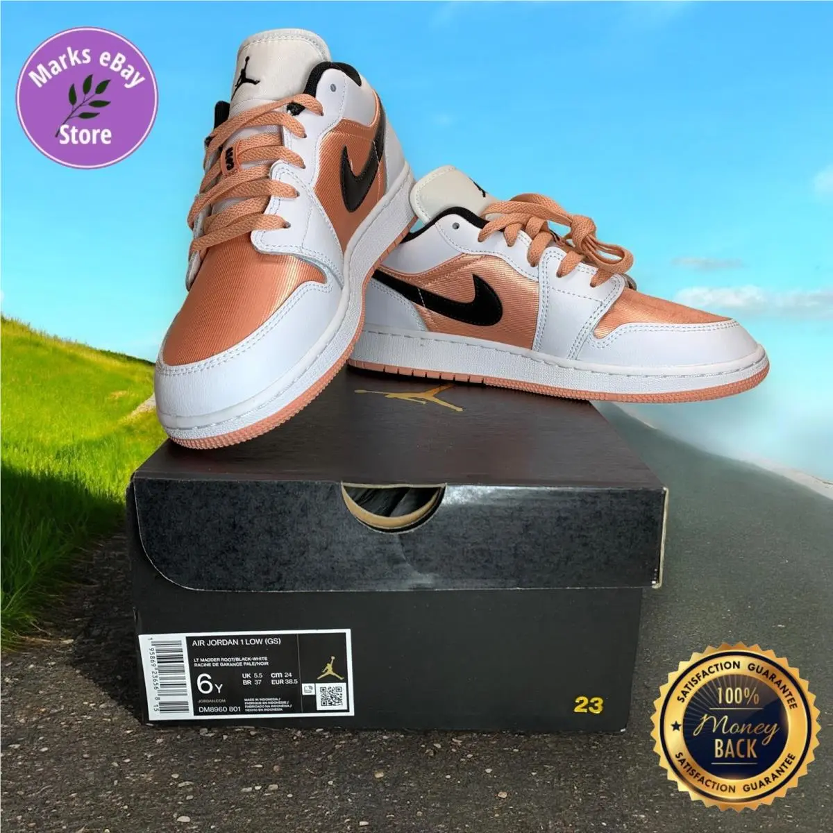 Nike Air Jordan 1 Low DM8960-801 Lt Madder Root Black White 6Y