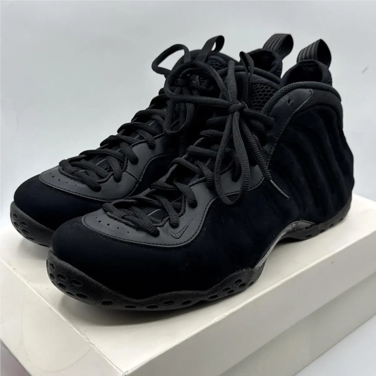 Nike Air Foamposite One Triple Black Suede Royal Eggplant 575420-006 Sz 12 Rare