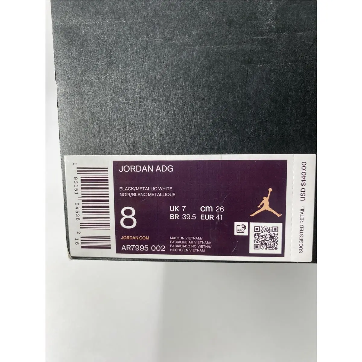 Nike shoes - Jordan ADG - ADG - AR7995 002 - Black/Metallic White (UPC: 193151045362) 6