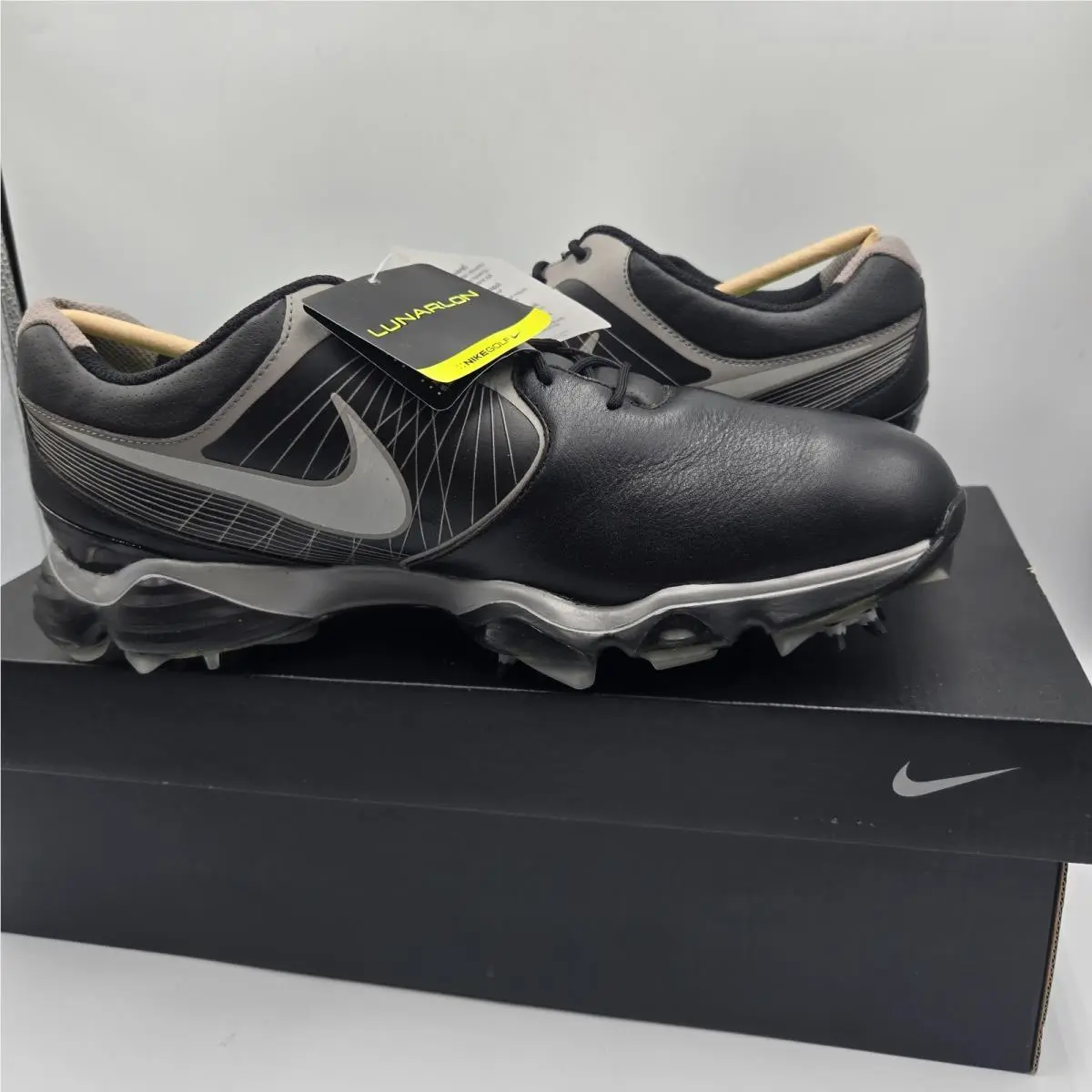 Nike Lunar Control Golf Shoes 9 Spikes Flywire Nos Black Grey W/ Box