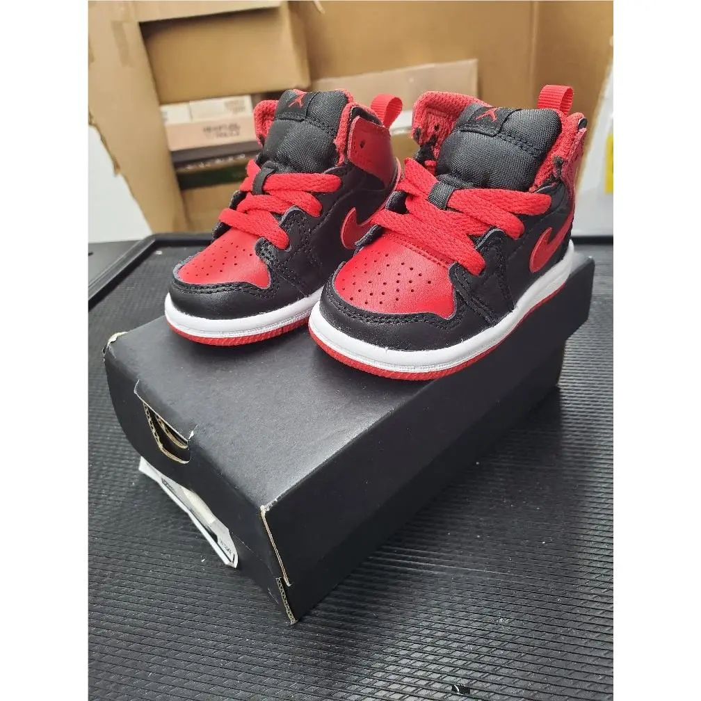 Nike Jordan 1 Mid TD Toddler DQ8425-060 Black/fire Red-white Size 3
