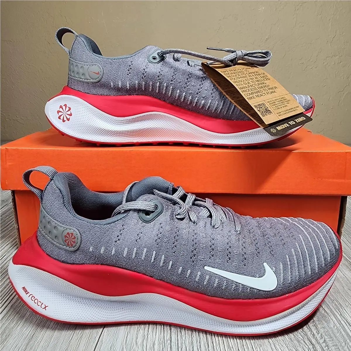 Nike Reactx Infinity Run Flyknit 4 Grey/red Womens Size 8.5 FJ1222-019