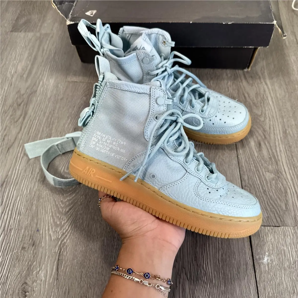 Nike Shoes Youth 4Y/5.5W SF Air Force 1 GS Mid Back Zip Sneakers AJ0424-401 Blue