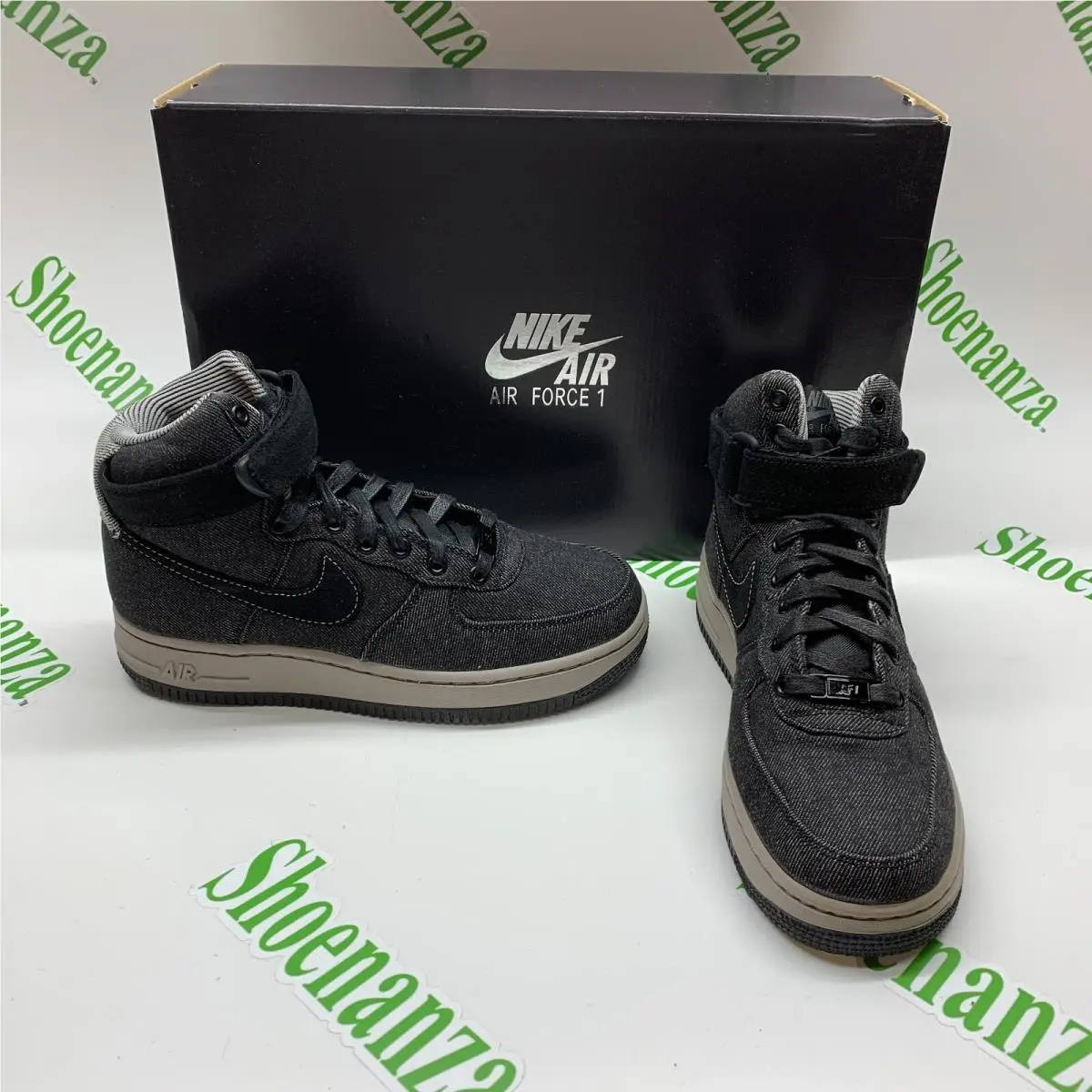 Nike Air Force 1 Hi SE 860544 003 Black Dark Gray Denim Sneakers Shoes Womens 6