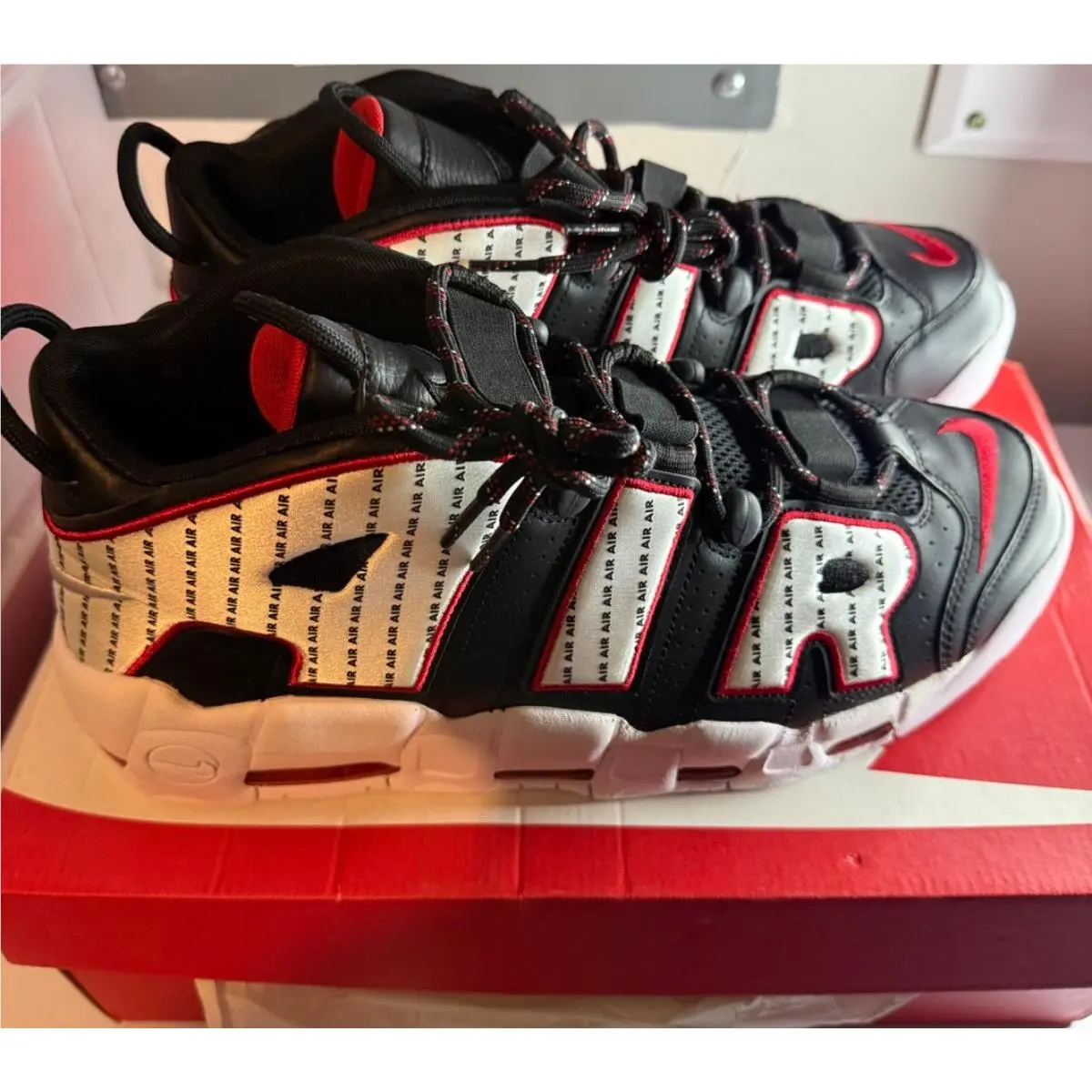 Nike Air More Uptempo 96 Pinstripe Black White Red AV7947-001 SZ 14