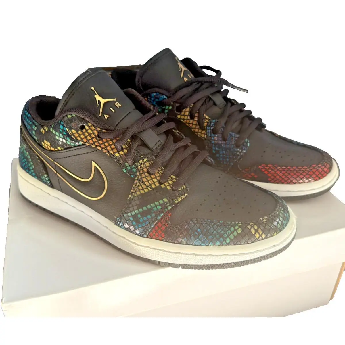Nike Air Jordan 1 Low Multi Snakeskin Women`s 7.5 Men`s 6 CW5580-001 Box
