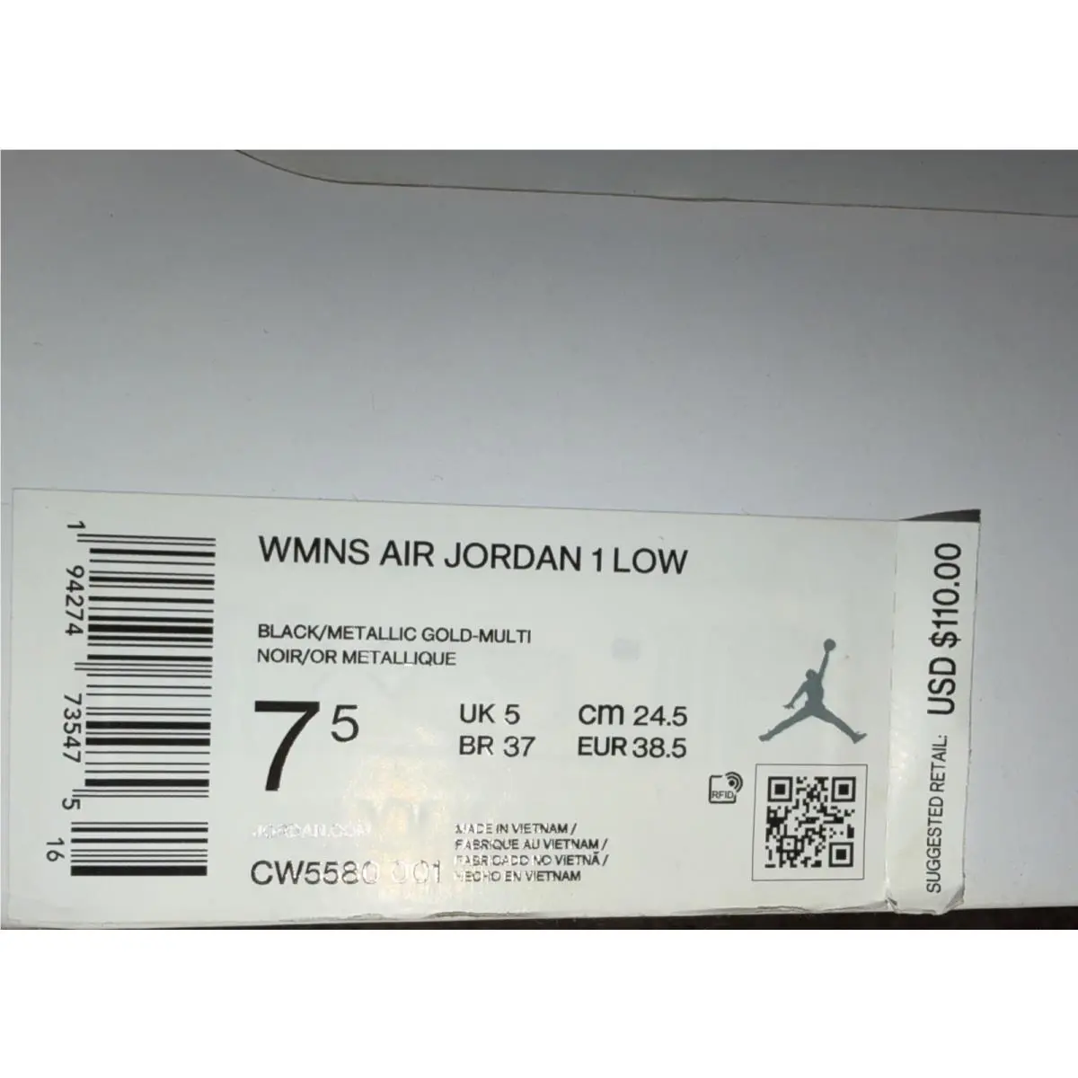Nike shoes - Air Jordan 1 Low - Air Low - CW5580-001 - Black/Metallic Gold/Multi/White 7