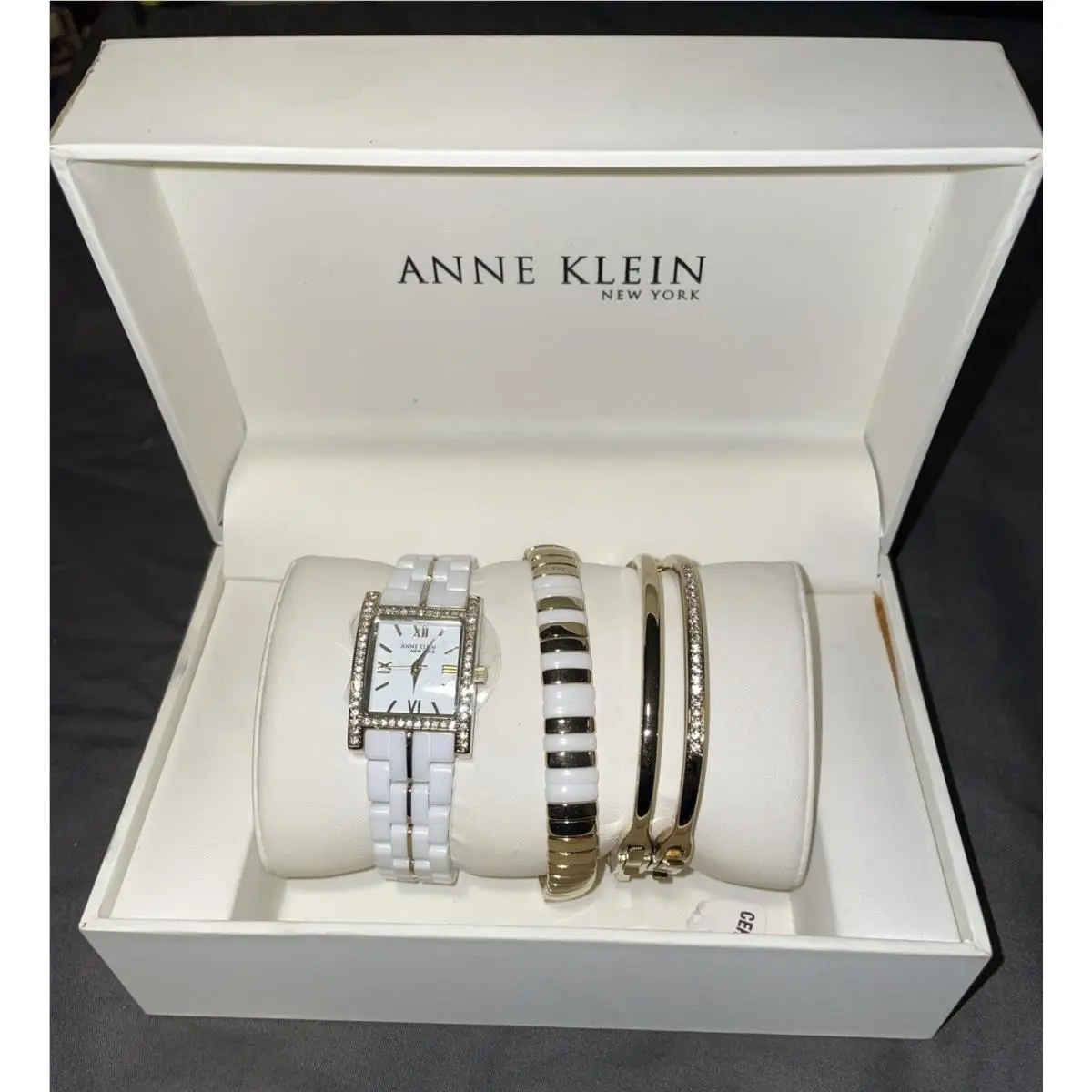 Anne Klein Women`s 12/2272WTST Crystal Accented White Ceramic/100%authentic