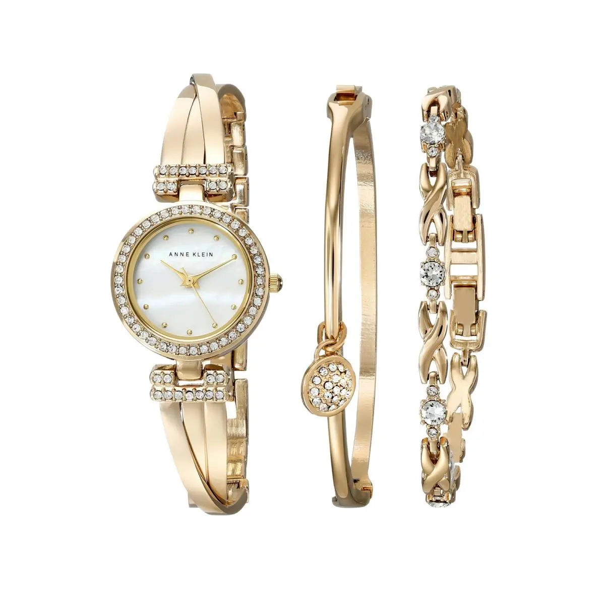Anne Klein Women`s Premium Crystal Accented Bangle Watch and Bracelet Set Gold