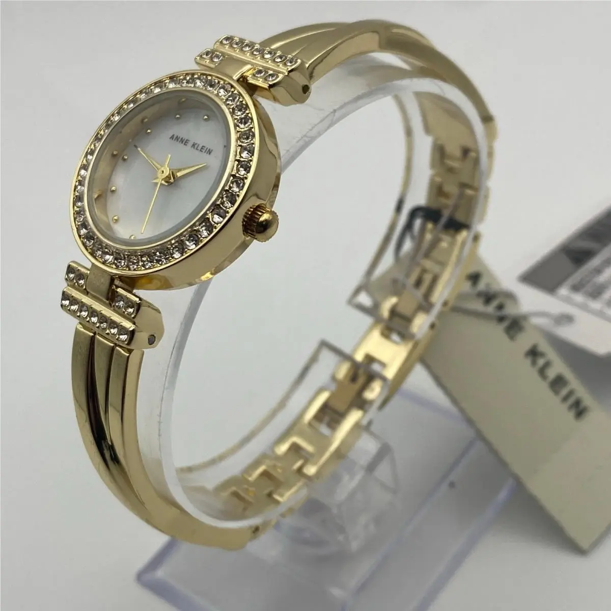 Ladies Anne Klein AK-1868GBST Gold Tone Crystal Bezel Watch and Bracelet