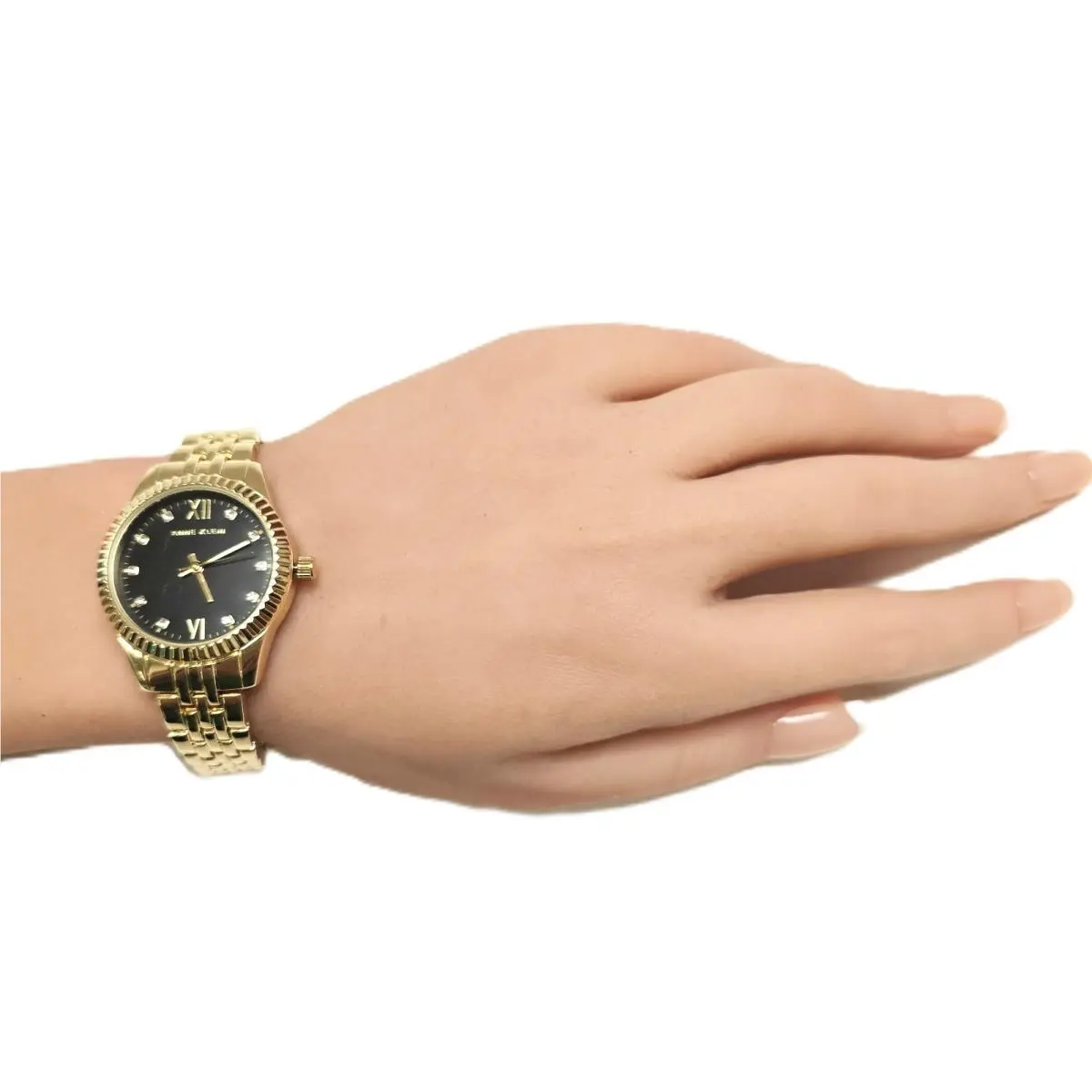 Anne Klein Gold Tone Bracelet Black Crystals Dial Watch AK/5336BKGB