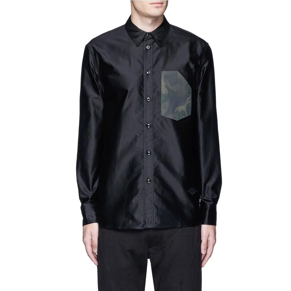 Rag Bone Contractor Camo Print Pocket Button Front Men Shirt Blk Med by Rag & Bone