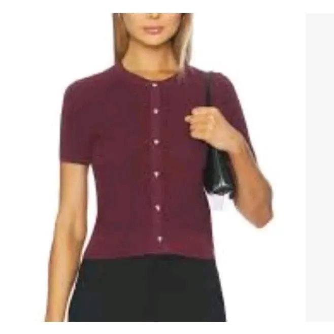 Rag Bone Women`s XL Michal Short Sleeve Burgundy Cardigan Sweater