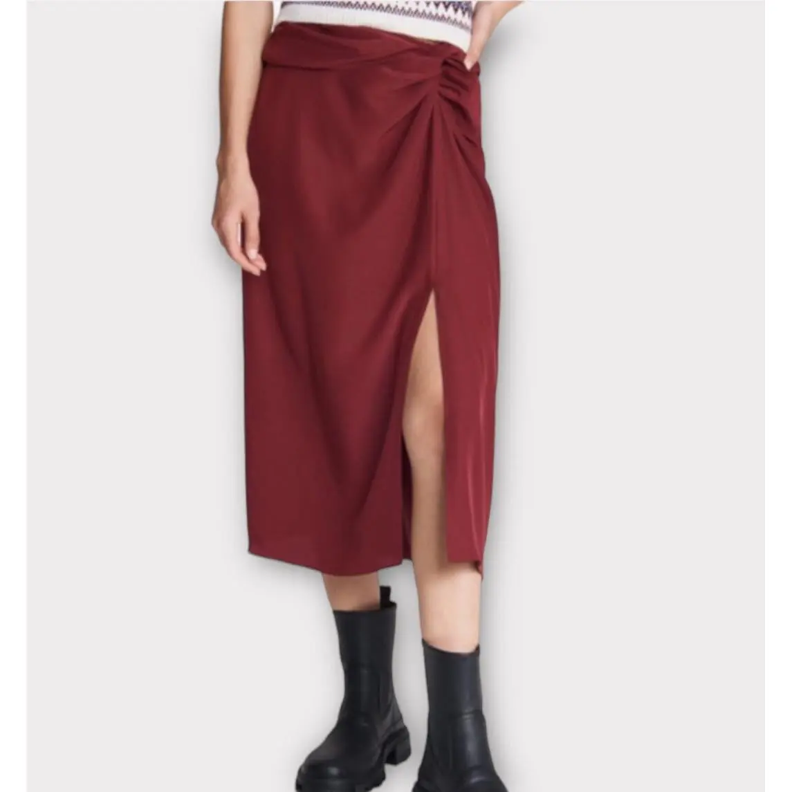 Rag Bone Women’s Amber Skirt Size 0 Silk Midi Rich Burgundy Luxury