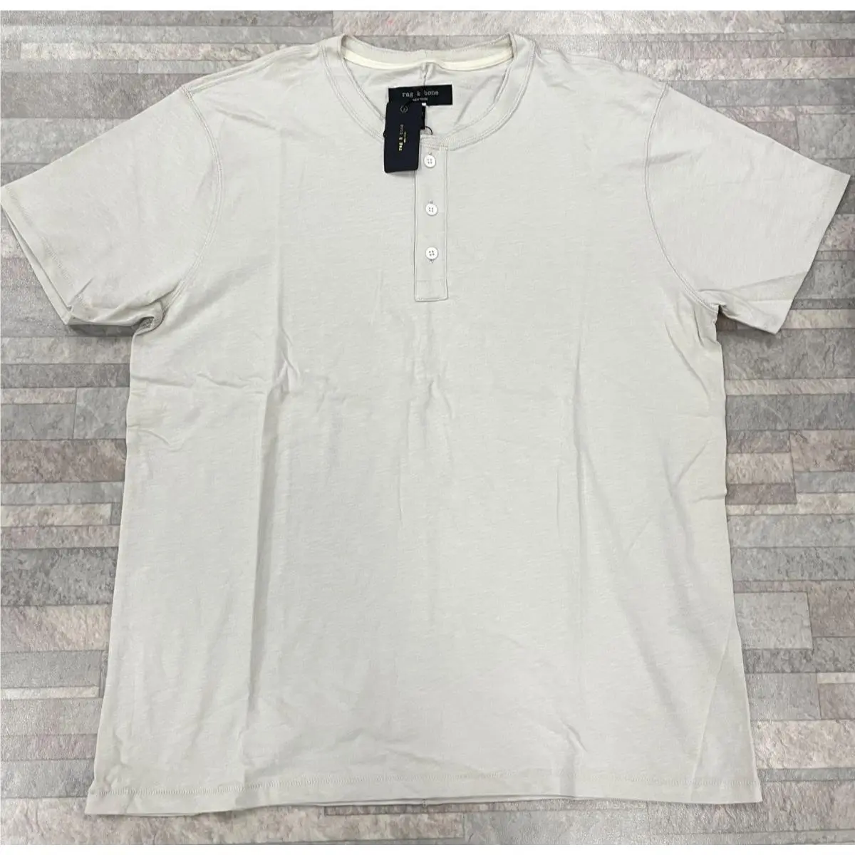 Rag Bone Classic Slub Jersey Short Sleeve Henley In Luna Rock Sz: Small