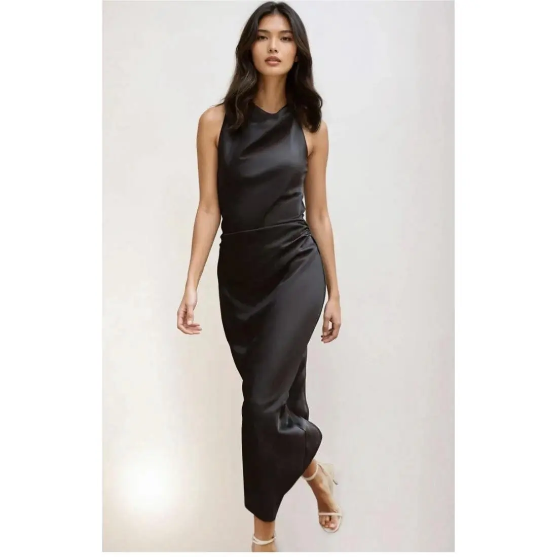 Rag Bone Evelyn Satin Cowl-neck Midi Dress Black Size 4 08 3350
