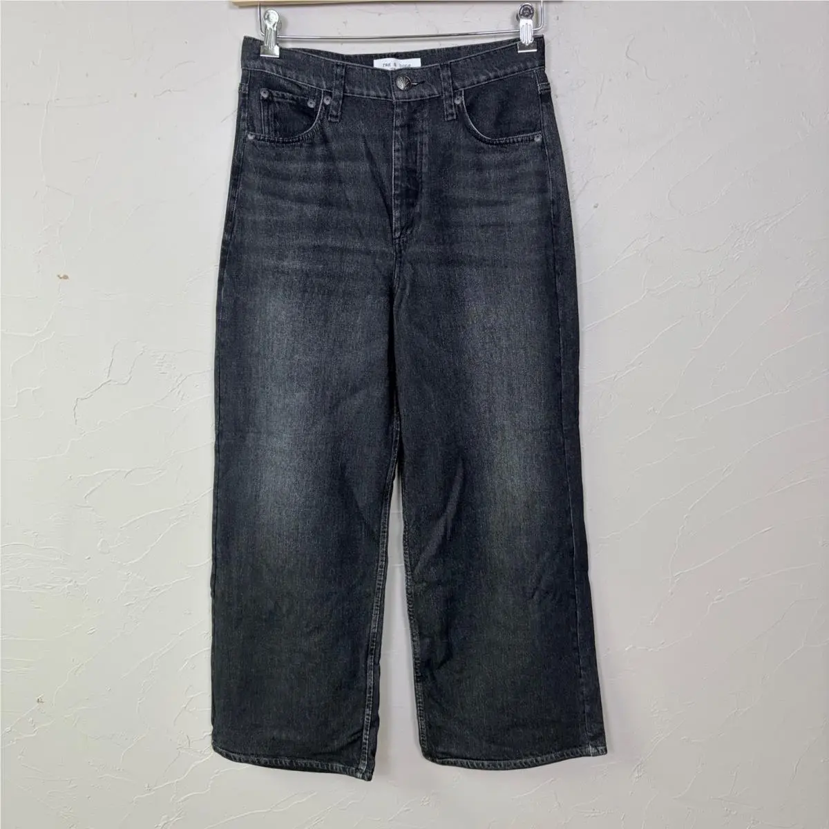 Rag Bone Miramar Wide Leg Pants Women 27 Sweatpant Terry Jean Faded Black Chic