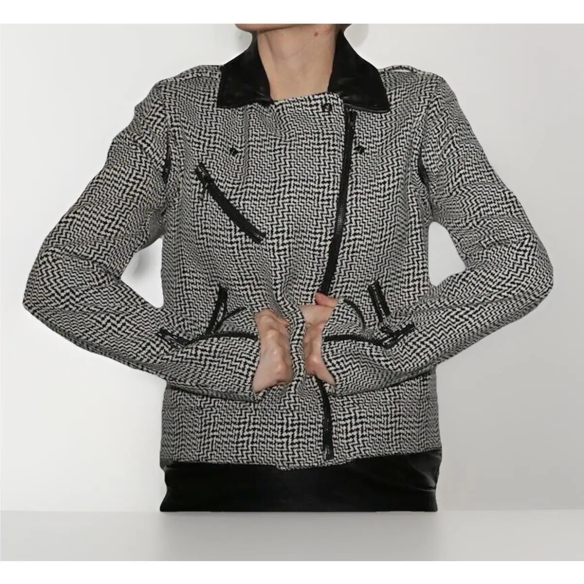 Rag Bone Bowery Vintage Tweed Plaid 2 in 1 Vest Moto Jacket Edgy Size 6