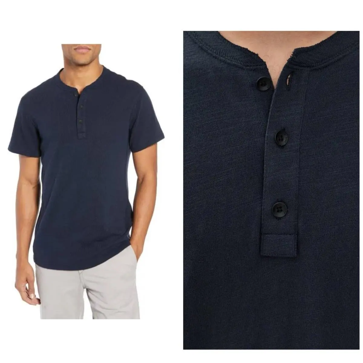 Rag Bone Classic Slub Jersey Henley In Navy Size: XL