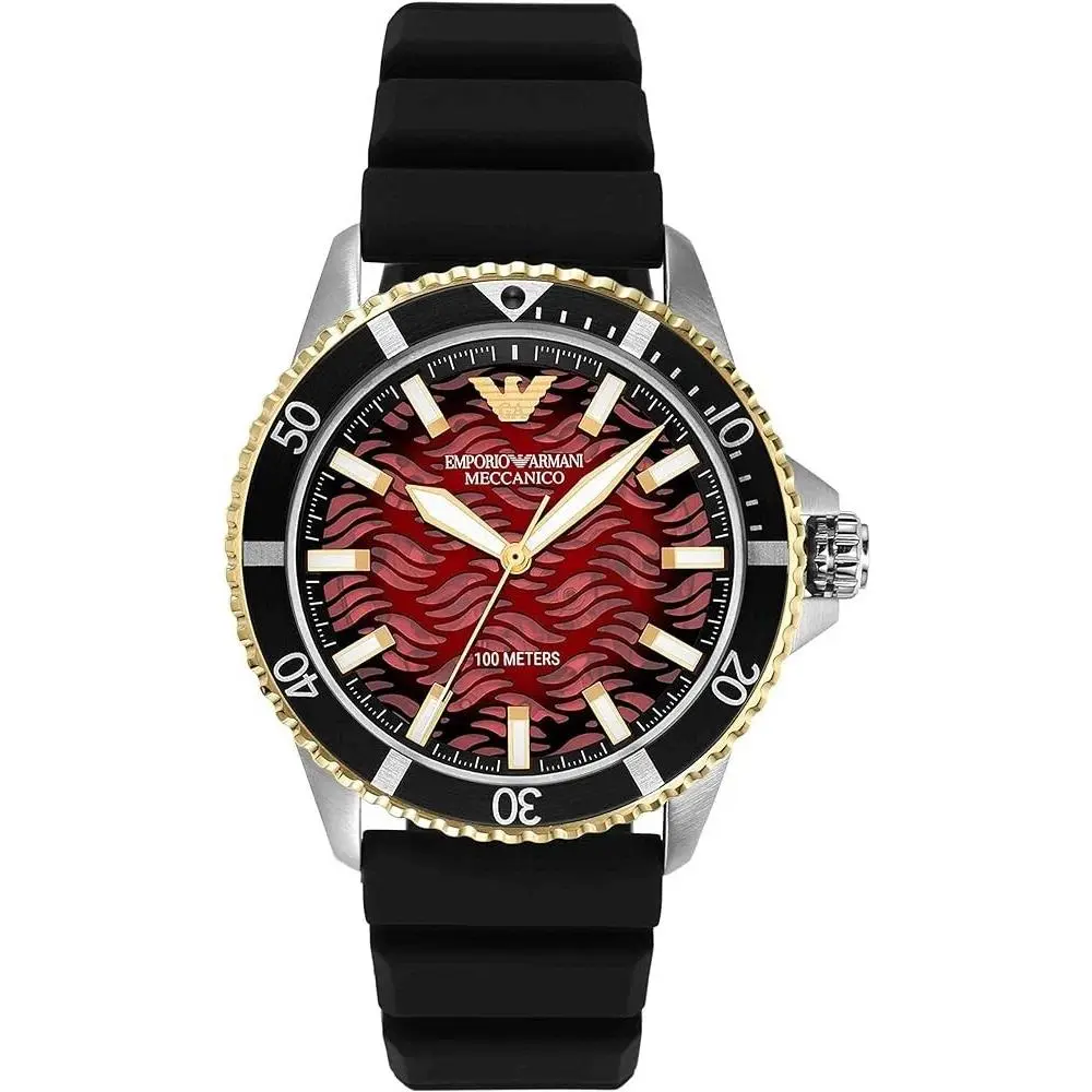 Red Black Silicone Silver Gold Automatic Watch AR60070 by Emporio Armani