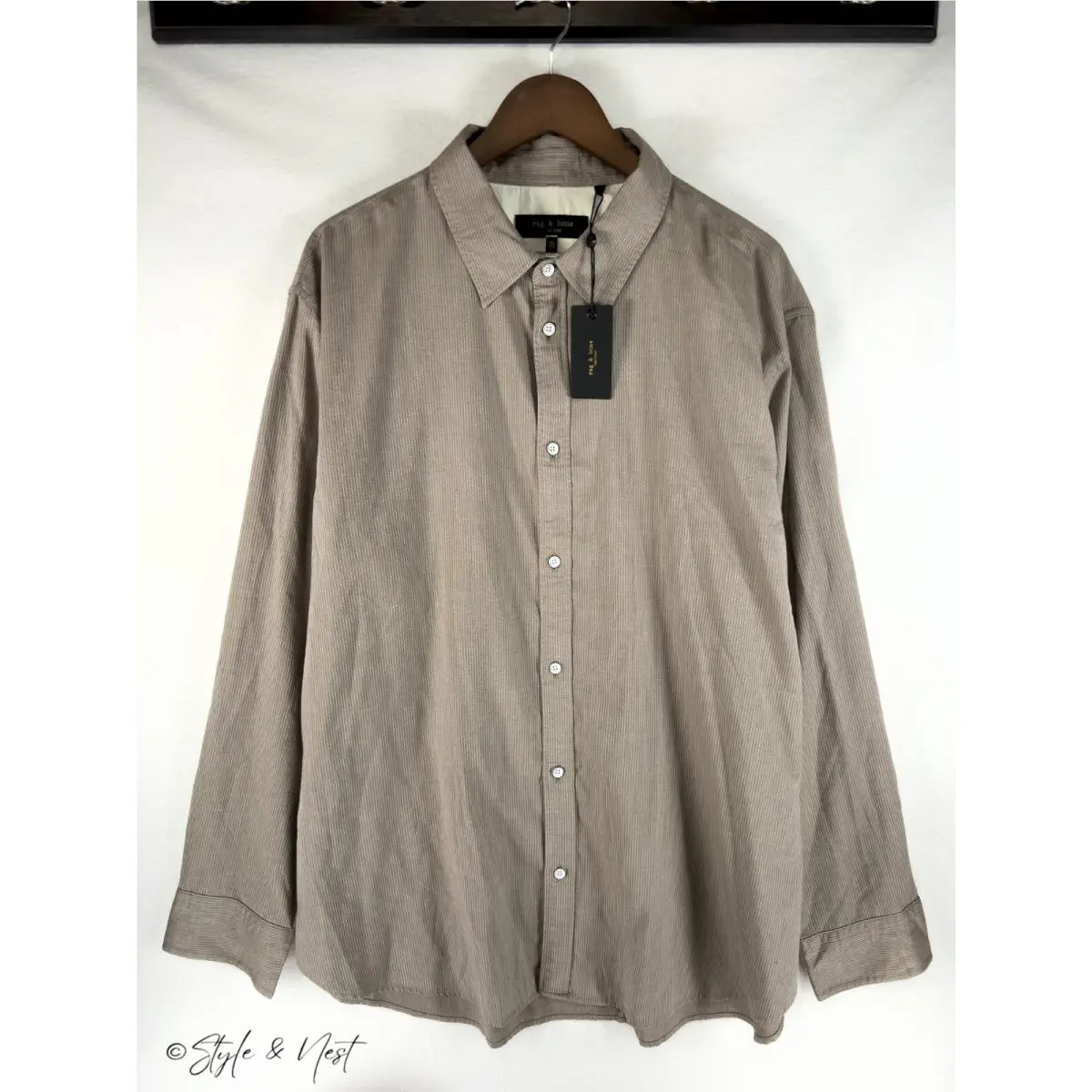 Rag Bone Finch Zig Zag Dobby Button Up 2XL Khaki Stripe Preppy