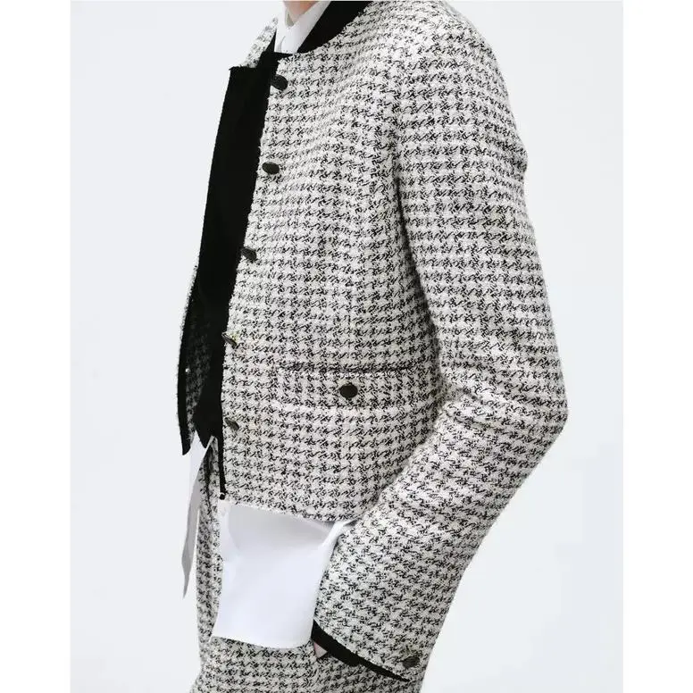 Rag Bone Size 16 Carmen Jacket Black White Plaid Tweed Blazer