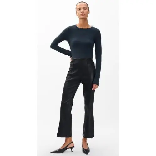 428 Rag Bone Irina Leather Kick Flare Pant In Black Size: 4