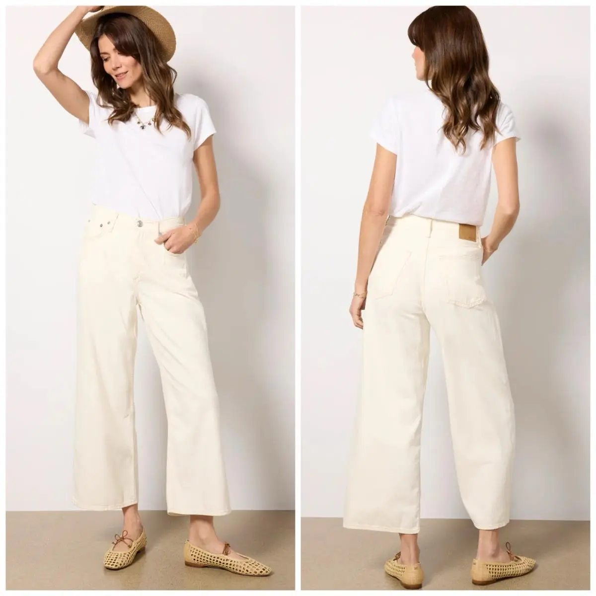 Rag Bone The Andi High Rise Ankle Wide Leg In Ecru Size: 30