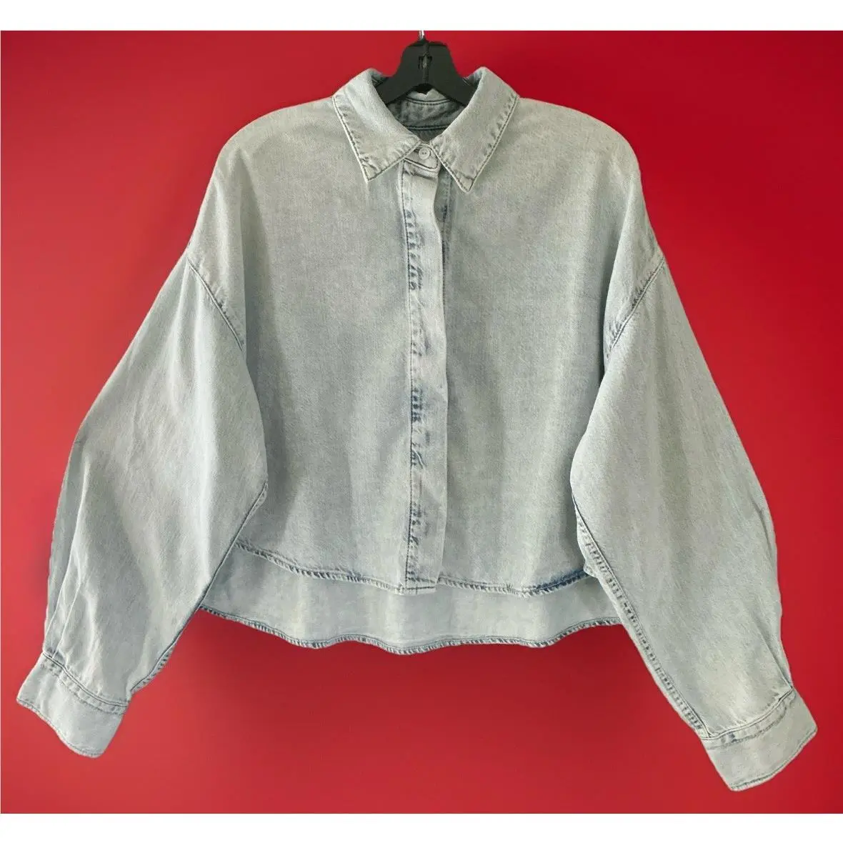 Rag Bone Ultra Featherweight Beatrice Blue Long Sleeve Cropped Shirt Reg