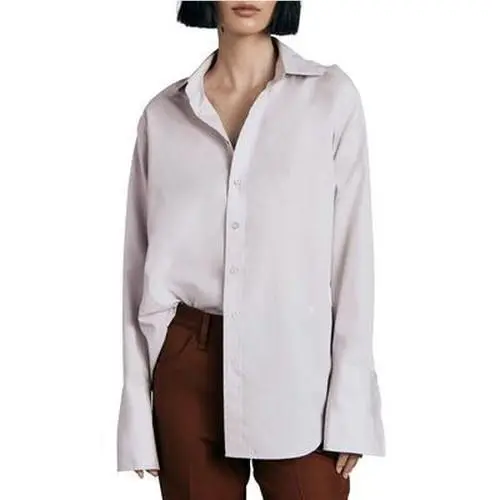 Rag Bone Diana Cotton Collared Button-up Top Women`s S Lavender Long Sleeve
