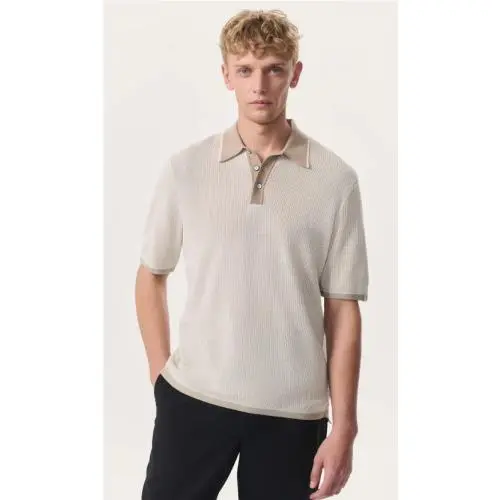 Rag Bone Harvey Knit Polo Shirt In Light Beige Size: Medium