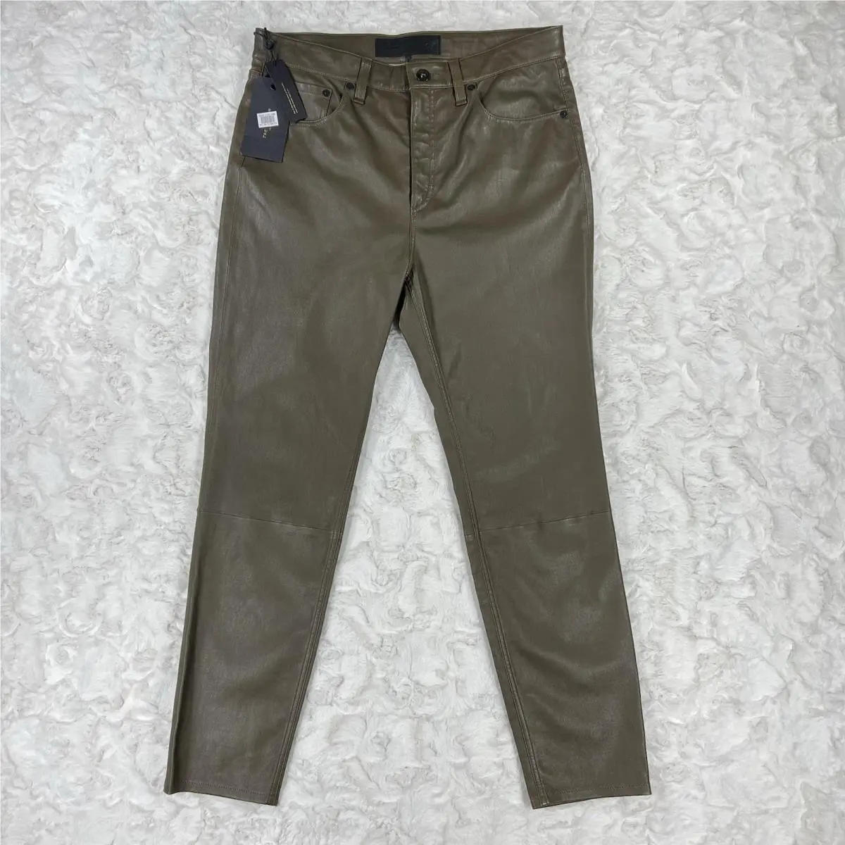 Rag Bone Lamb Leather Pants Womens 31 Army Nina High Rise Ankle Slim