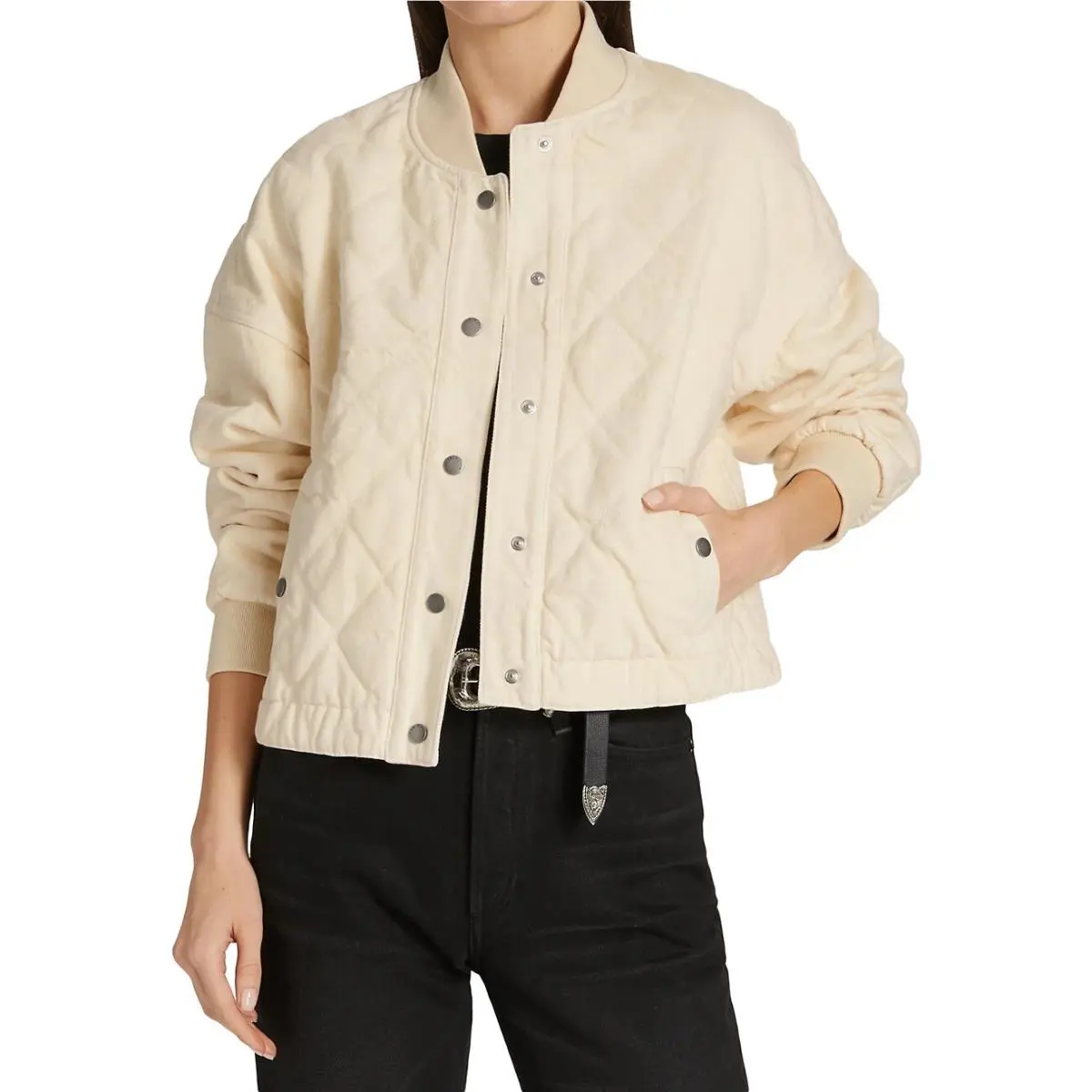 Rag Bone XL Val Quilted Cropped Jacket Beige Cotton Blend Bomber