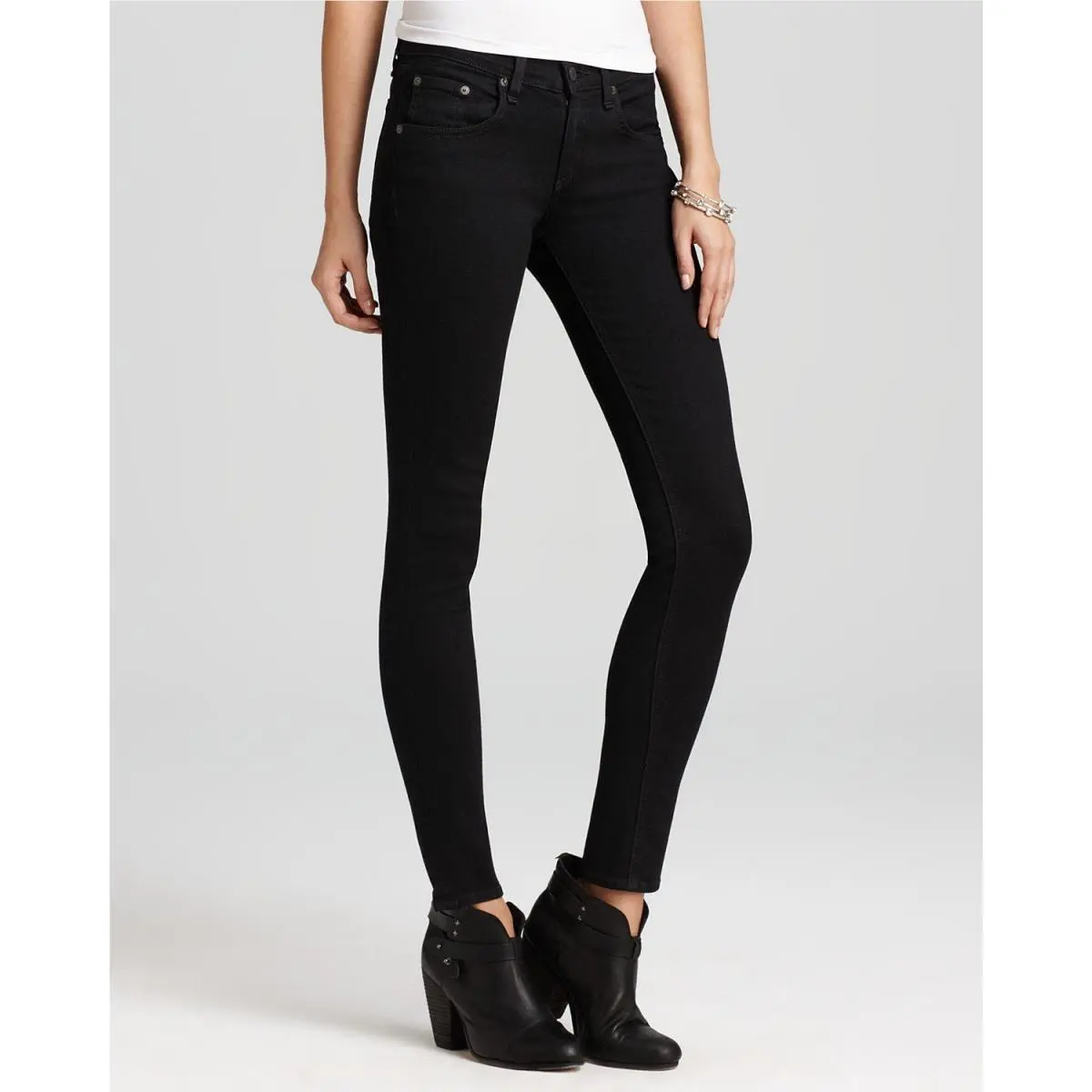 Rag Bone sz 26 Hyde Paneled Lamb Leather Stretch Denim Skinny Jeans in Coal by Rag & Bone
