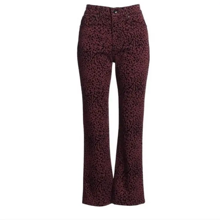 Rag Bone Hana High-rise Bootcut Crop Jeans Sz 23 Burgundy Cheetah