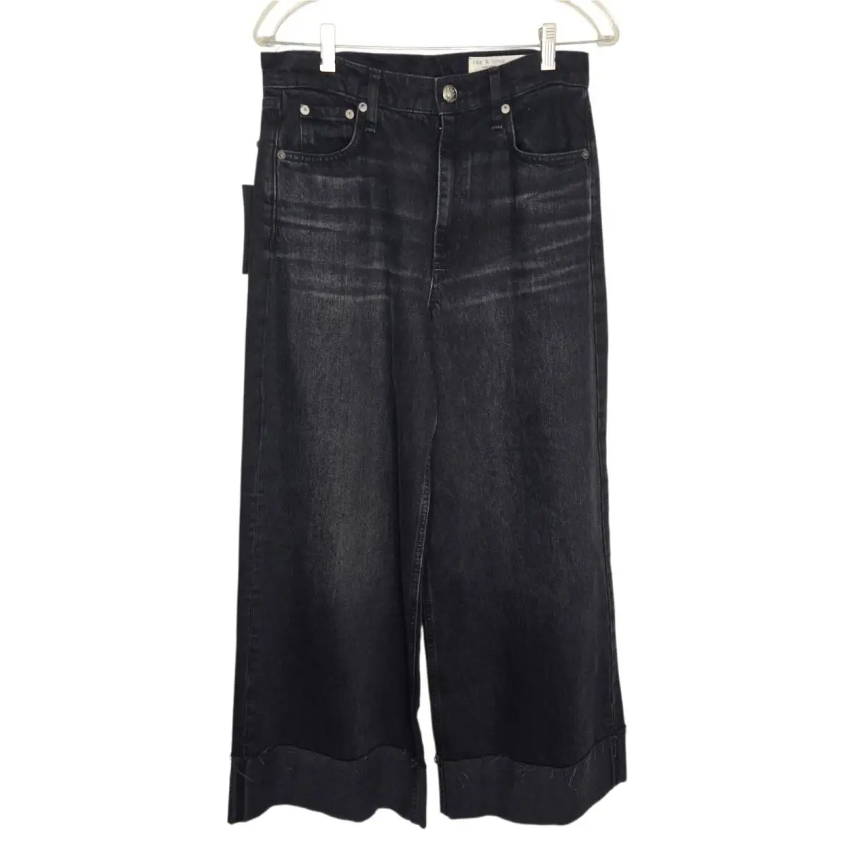 Rag Bone Sofie High Rise Ultra Wide Leg Ankle Jeans Blair Black Women 28