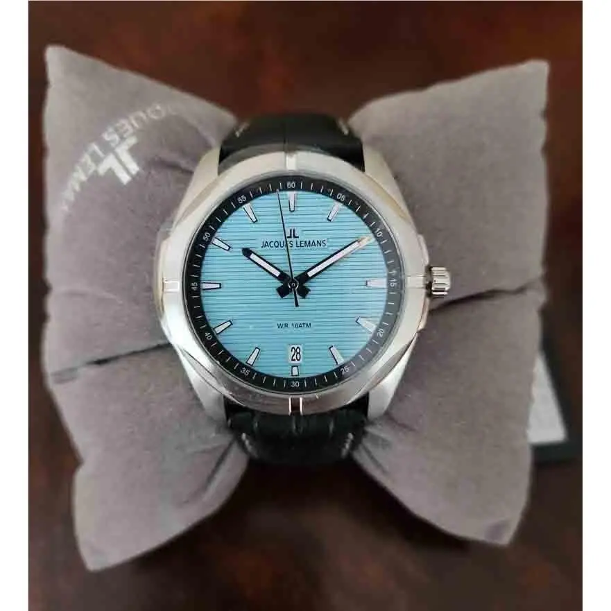 1-2176D Quartz Watch Blue Dial Leather Band Men`s by Jacques Lemans