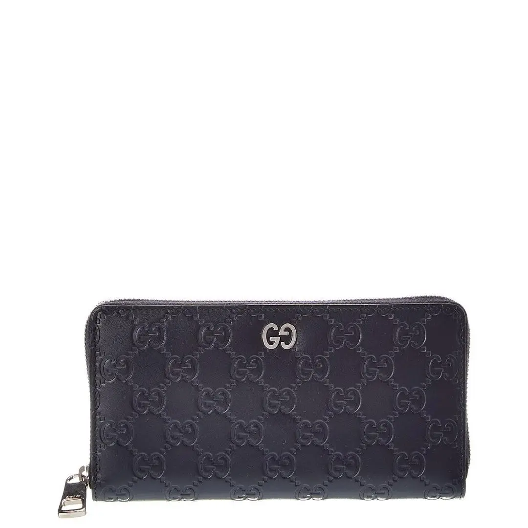 Gucci Blue Guccissima Leather Signature Dorian Zip Around Wallet