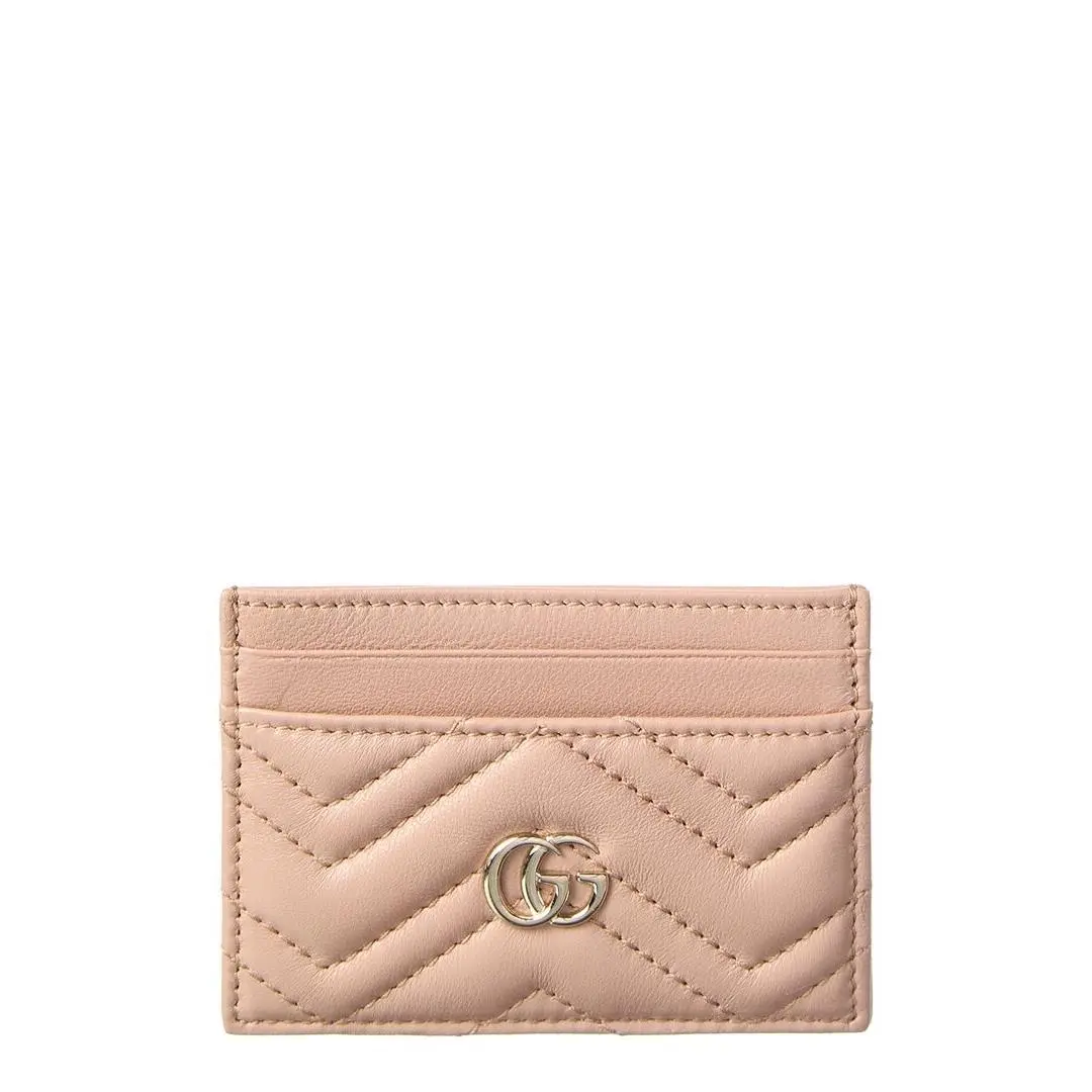 Gucci Gg Marmont Leather Card Case Women`s Beige
