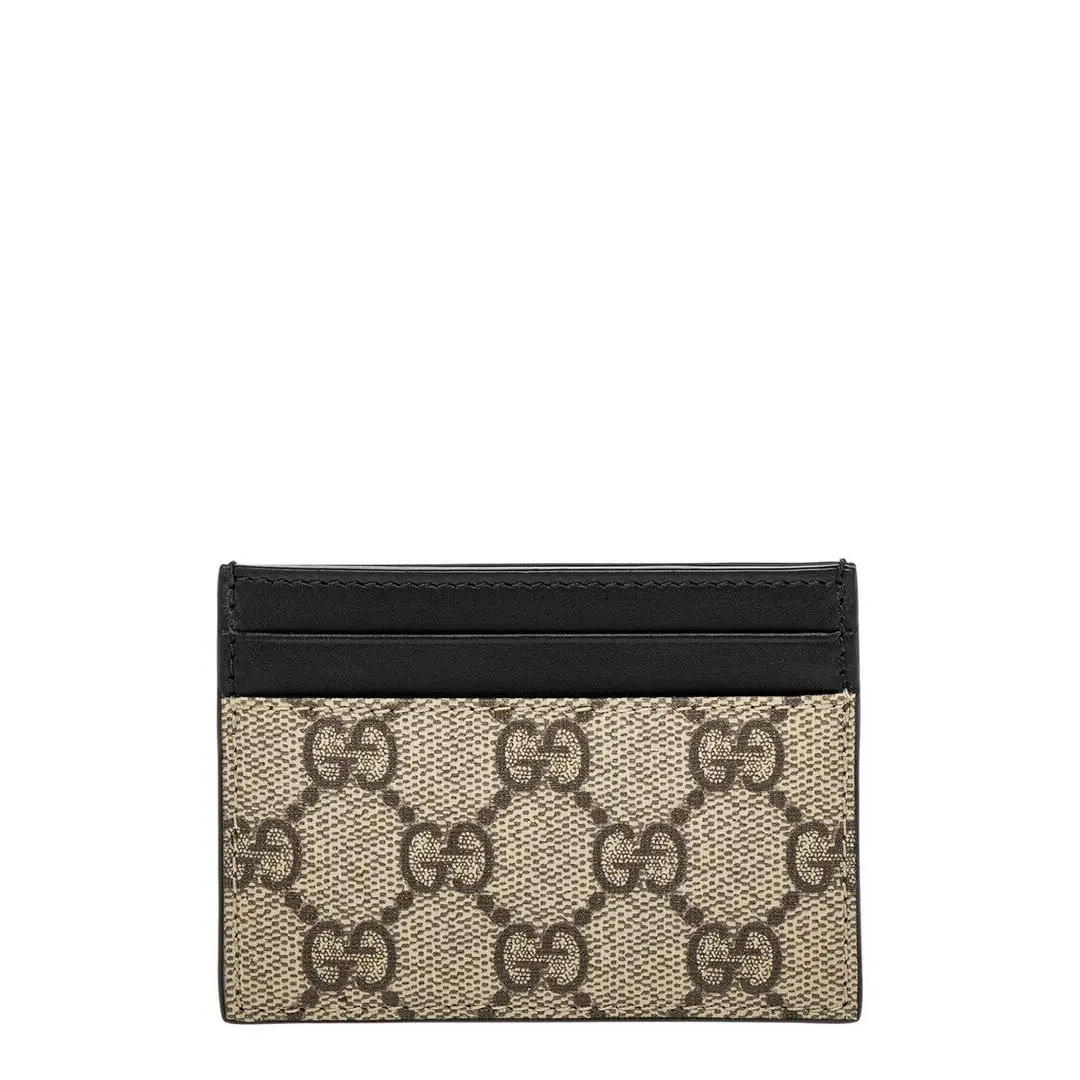Gg Supreme Canvas Leather Card Case Women`s Brown U by Gucci