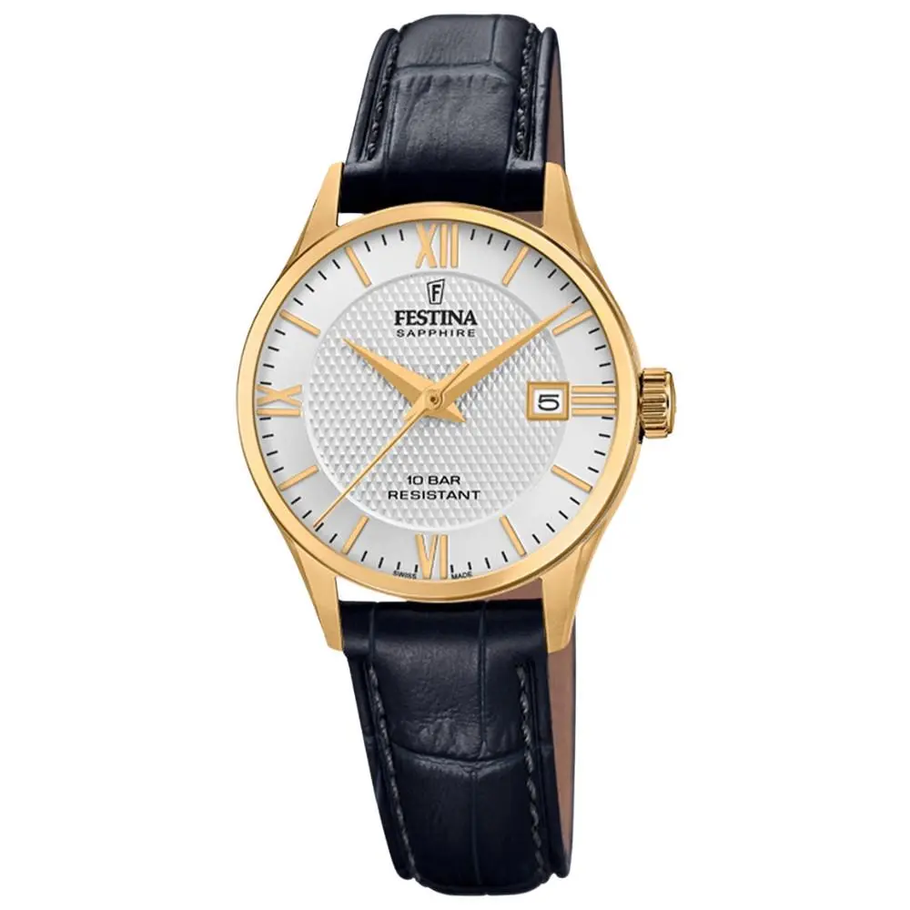Festina Swiss Made Silver / Leather Silver Dial Wristwatch F20011-1