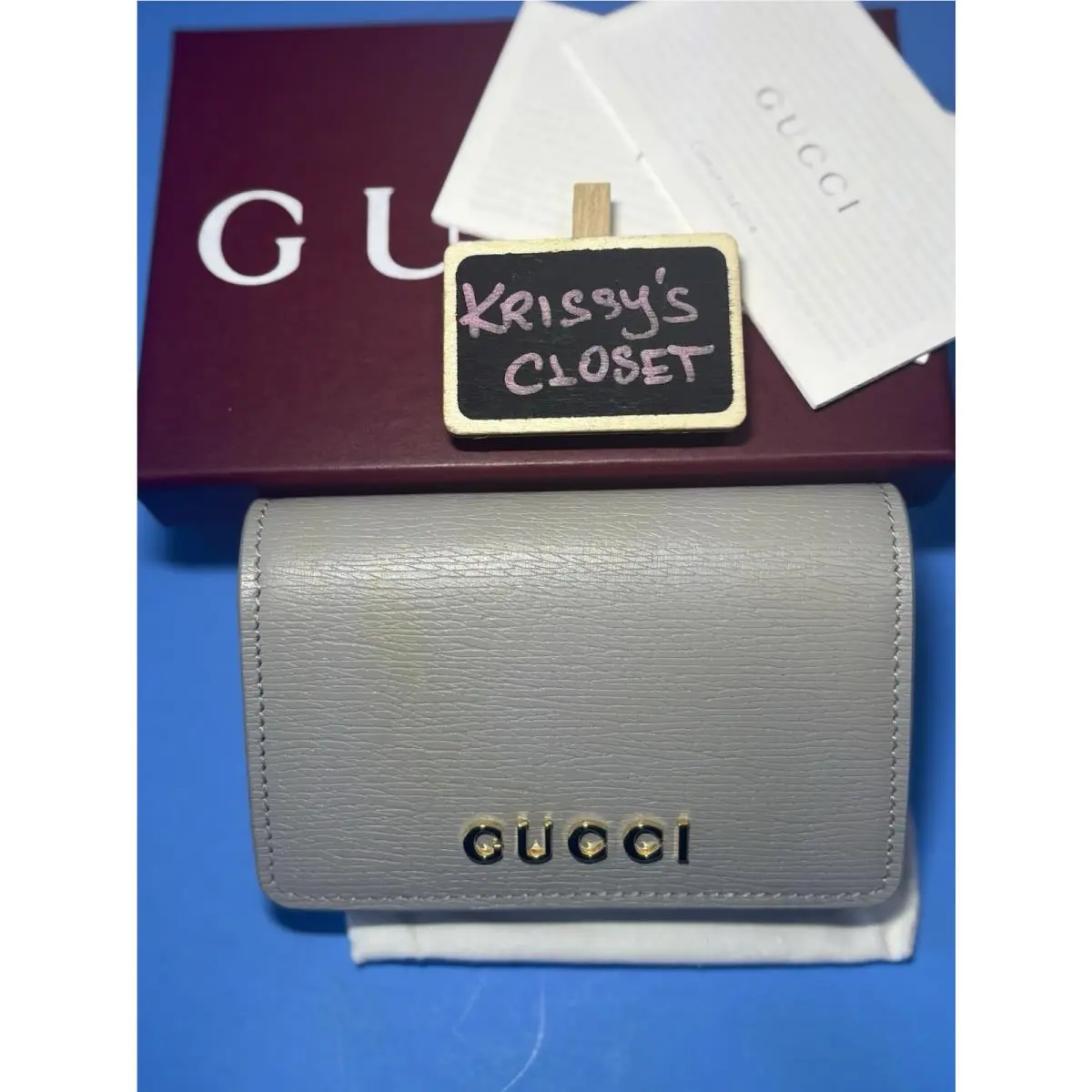Gucci Gray Leather Card Case Wallet with Dustbag