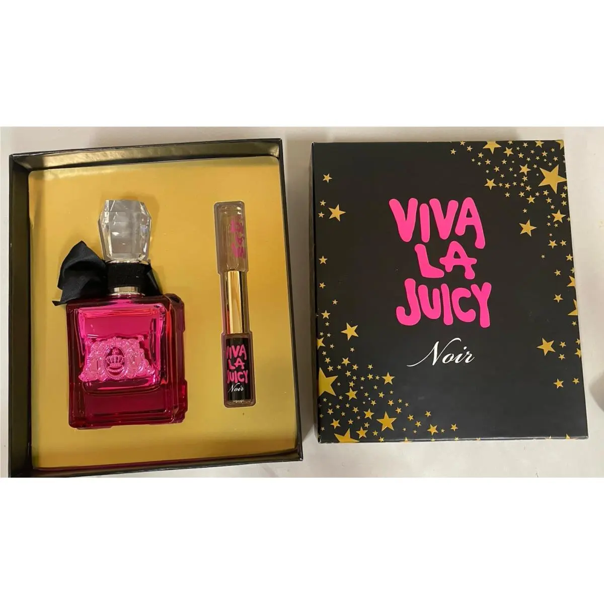 Viva LA Noir by Juicy Couture Set: 3.4 oz Edp Spray 0.17 oz Edp Roll On/gloss