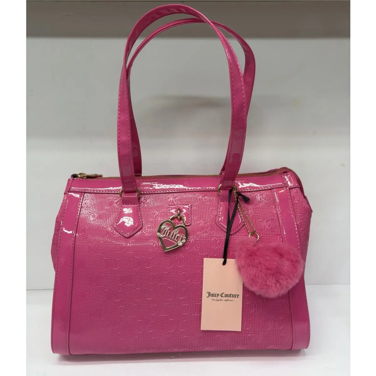 Juicy Couture Simply Perfect Monogram Satchel Tote Bag - Hot Pink