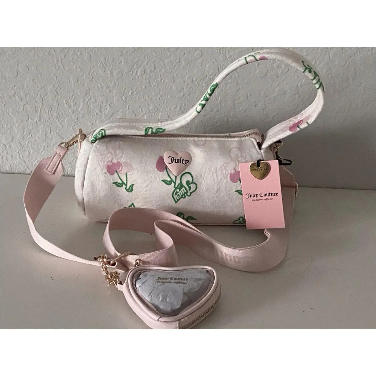 Juicy Couture Retro Cherry Crossbody Shoulder Bag Cream Multi Pink Viral