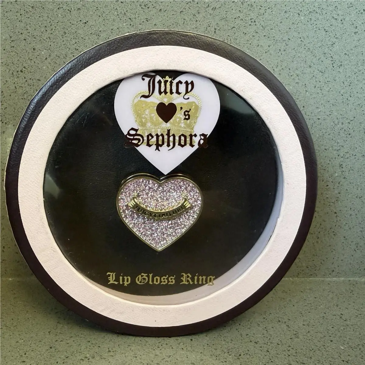 Juicy Couture Sephora Lip Gloss Ring Crystal Pink Heart Mirror